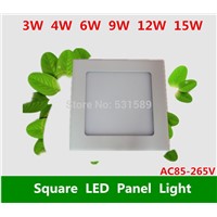 Warm/Cool White Optional 3W 4W 6W 9W 12W 15W  AC85-265V  Ceiling LED Panel Light With Power Adapter
