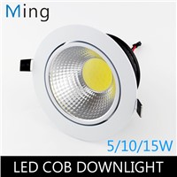 5W / 10W / 15W COB LED round ceiling recessed downlight  light with white exterior color AC110V and AC220V 3 / 4 / 5in