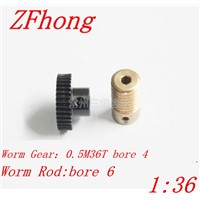1 sets 0.5M36T 1:36 worm gear , gear hole 4mm rod hole 6mm