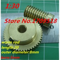 1 sets 0.5M 30 teeth worm gear reduction ratio:1:30 worm rod diameter 8mm , length 20mm, bore 5mm