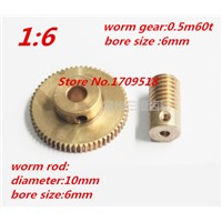 1 sets 0.5M60t  60 teeth worm gear reduction ratio:1:60 worm rod diameter 10mm, bore 6mm
