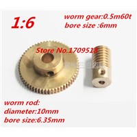 1 sets 0.5M60t  60 teeth worm gear reduction ratio:1:60 worm rod diameter 10mm, bore 6.35mm