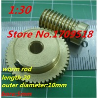 1 sets 0.5M 30 teeth worm gear reduction ratio:1:30 worm rod diameter 10mm , length 20mm, bore 5mm