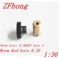 1 sets 0.5M36T 1:36 worm gear , gear hole 4mm rod hole 6.35mm