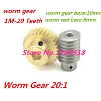 1 sets1M-20T reduction ratio:1:20 copper worm gear hole -10MM rod:8mm metal worm reducer transmission parts