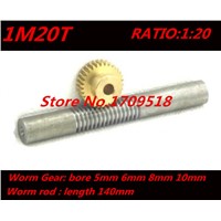 1 sets 1M20t  20 teeth worm gear reduction ratio:1:20 worm rod length 140mm