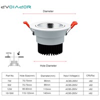 DVOLADOR Dimmable Recessed COB Downlight 7W 9W 12W 15W 18W LED Recessed Ceiling Lamp Dracotion LED downlight with driver