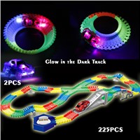 Flexible Glow race track Create A Road Diecast with 2PCS Flashing 5 LED light cars Luminous Glow in the Dark Educational toys
