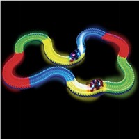 160PCS Slot Glow in the Dark Glow race track Create A Road Bend Flexible Tracks with 1PCS LED Light Up Cars Educational Toys