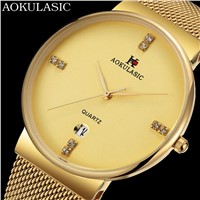 AOKULASIC Men Watch Top Luxury Brand Sport Military Business Date Male Clock Stainless Steel Band Wrist Quartz Mens Watches 007