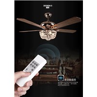 Crystal ceiling fan light minimalism modern European dining room living room wood leaf antique fan ceiling light remote control