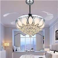 Modern Ceiling Fan Crystal Ventilador De Teto Remote Control With Lights Invisiable LED  Folding Ceiling Fan Dining Room Lamp