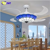 FUMAT Ceiling Fans Mediterranean Style 42 Inch LED 32W Tiffany Light With Remote Control Living Room Decoration Fan Light