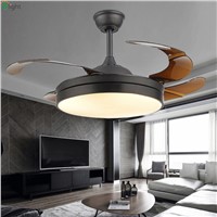 Modern Invisible Acrylic Leaf Led Ceiling Fans White/Black Steel Led Ceiling Fan Lighting Dining Room Dimmable Ceiling Fixtures