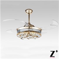 American modern Style Led lights 4 Collapsible fan Crystal Chandelier Remote Control Polished Gold 42&amp;amp;quot;  free shipping