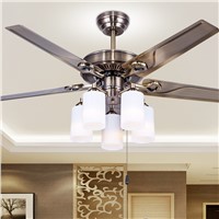 European style retro iron leaf dining room bedroom ceiling fan light lamp fan fan household ceiling fan with a lamp