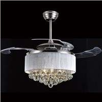 LED ceiling fan light dining room Ceiling fan crystal invisible  led minimalist telescopic Fashion luxury wall control ZA