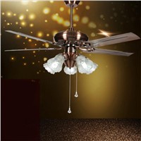 52&amp;amp;quot; European Classical Copper Iron Leaf Led E27*5 Ceiling Fan Light for Dining Room Living Room Bedroom Deco 1587