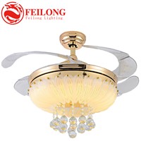 Free shipping crystal Ceiling Fan Y4207 Flower Crystal Shade Four Hidden Blades Ceiling Fan With Light