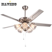White Crystal Ceiling Fan With Lights Kits For Kids&#39; Room Coffee House Living Room Lamp  Stainless Steel With 5 Blades Fan