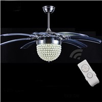 Ceiling fans light crystal folding modern minimalist fashion invisible mute Remote control 90-260V 42 inch pendant lights