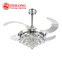 Retractable Blades Crystal ceiling Fan with Led light 36&quot; 42&quot; 52&quot;