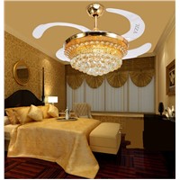 Luxury crystal invisible fans living room chandelier fans dining room ceiling chandelier fans led fans chandelier folding 42inch