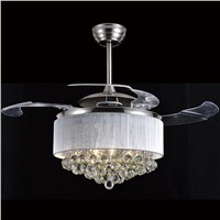 Mute crystal fan light invisible fan ceiling fan light dining room led minimalist telescopic Fashion luxury wall control ZA