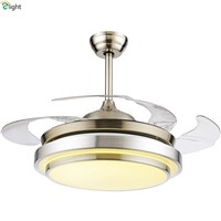 Modern Invisible Acrylic Leaf Led Ceiling Fans Lustre Chrome Steel Led Ceiling Fan Lighting Dining Room Dimmable Ceiling Fixture