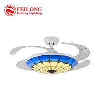 Fine blue and white fan fan lamp shade Ceiling Fan light Ceiling Fans With LED Light Hidden  Blades restaurant bedroom modern