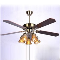 Luxury European Vintage 52&quot; Ceiling Fan Lamp with 5 paddles and 5 Glass lamps 3 Speeds Dining Room Ceiling Fan Light