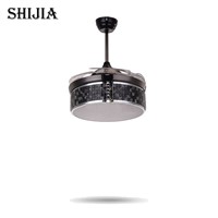 LED Luxury Bule Crystal Ceiling Fans With Light and Remote For Dining Room Cafe Pendant Lamp Foyer Home Decoration Floding Fans