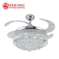 100% CRYSTAL Ceiling Fan Decorative Silver Fan Body Retractable Blades Fan Light Living Room LED Fan Crystal Dining Room