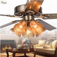 Modern Lustre Bronze Metal Dimmable Led Ceiling Fan Lamp Simple Glass Dining Room Led Ceiling Fans Lights Led Ceiling Fan Light