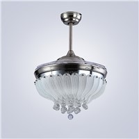 Ceiling fan lamp Rose 42 inch 108cm LED crystal living room ceiling lamp 85-265V Silvery Dimming remote control ceiling fan lamp