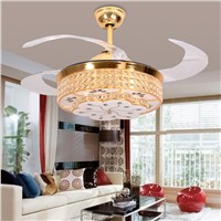LED Quiet Hidden Blade Crystal Stainless Ceiling Fan LED Lamp.LED Light.Ceiling Lights.LED Ceiling Light.Ceiling Lamp For Foyer