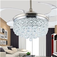 Ceiling Fan 100-265V 42inch LED Chrome Crystal Ceiling Light Living Room Folding Ceiling Fan Remote Control Decorative home Lamp