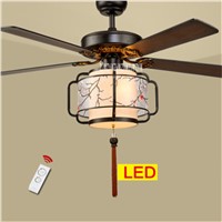 New HS030 Ceiling Fan Lights Living Room Bedroom Lights 5 Wooden Lanterns LED Mute Remote Control Fan with light 220v/110v 70W