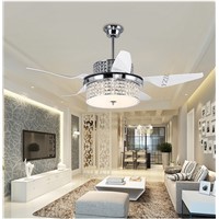 Crystal ceiling chandelier fan modern restaurant household electric fan lights LED with remote control inverter fans living room