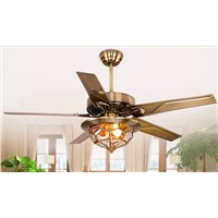 Continental antique ceiling fan light simple fashion 48inch iron leaf fan light diningroom living room copper shade ceiling lamp