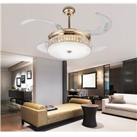 Crystal folding ceiling fan light telescopic modern minimalist living room fan lights crystal ceiling dining room bedroom fans