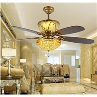 Remote control ceiling fan light 52inch luxury decoration restaurant living room Hall Crystal LED fan light ceiling fans
