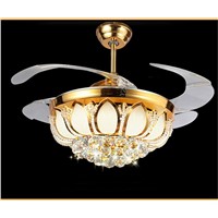 Golden Crystal LED stealth ceiling fan light 42inch fan crystal light living room bedroom dining room fashion fan light ceiling