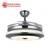 Free shipping Retractable Ceiling Fans Y4205 Dimmable Three Light Super Quiet Nickel LED Ceiling Fan with ABS Blades