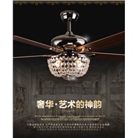 Crystal ceiling fan minimalism modern European dining room living room wood leaf antique fan light ceiling with remote control