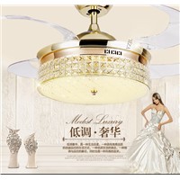 Remote control crystal ceiling Fan lamp 42inch living room dining room Minimalism modern Fan lights ceiling crystal LED fans