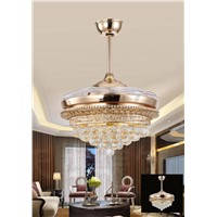 LED crystal ceiling lights fan light remote control stealth Fans living room dining room modern minimalist European French gold