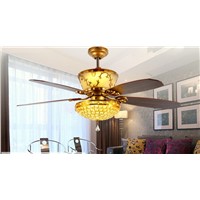 Remote control ceiling fan light luxury decoration restaurant LED light Crystal fan lamp living room lobby ceiling fan 52inch