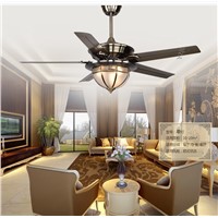 Continental antique ceiling fan ceiling lamp remote control simple modern copper cover dining room ceiling fan living room E27*3