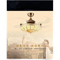 LED Crystal Gold stealth take off fan light ceiling fans light continental living room bedroom lights fan with remote control
